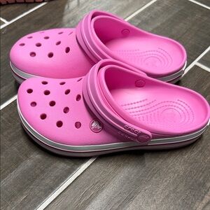 CROCS Kids Pink Classic Clog with White & Gray Trim